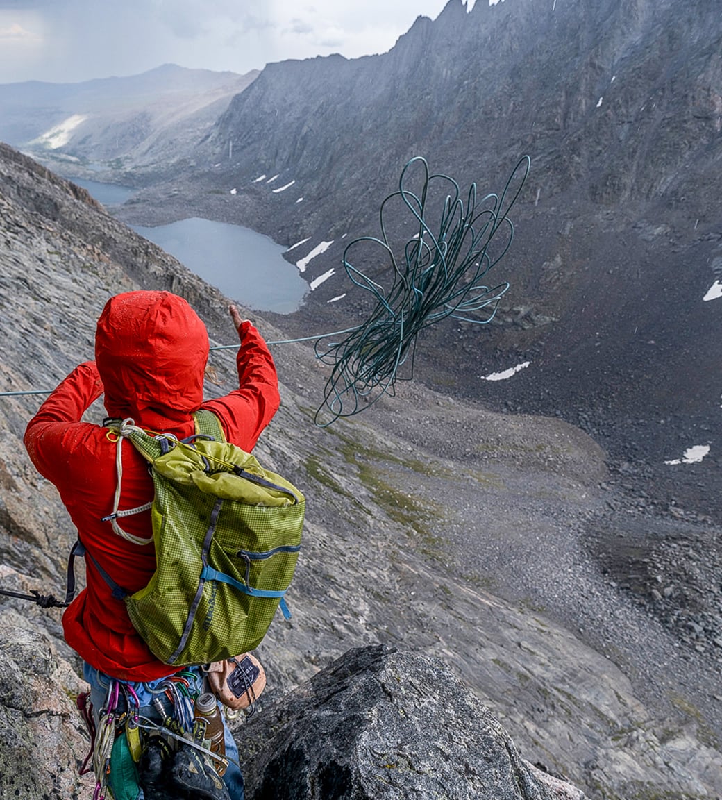 Man climbing in Patagonia gear