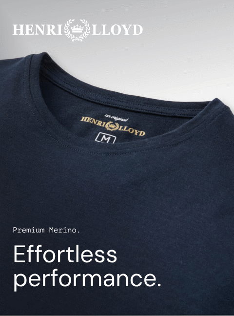 Navy blue Henri Lloyd Merino shirt detail.