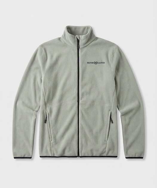 Gray zip-up fleece jacket on white background.